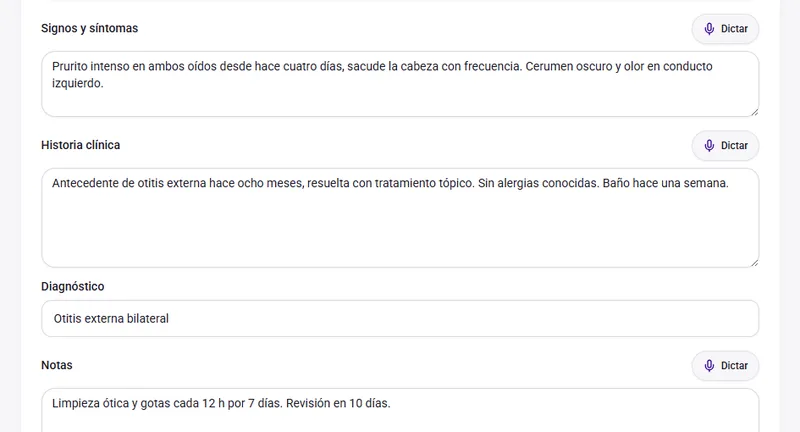 Notas médicas por dictado de voz